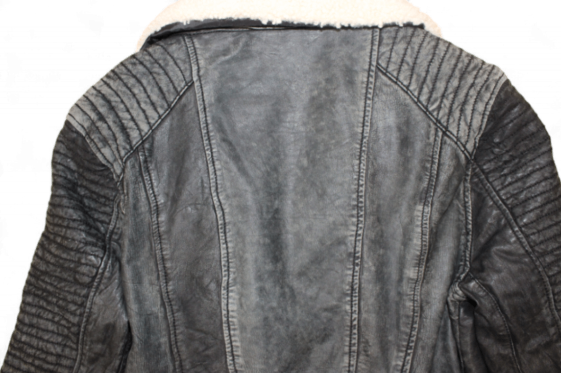 M - Maze Jacket M Black Leather, Biker, Removable fleece collar, Biker Moto, B