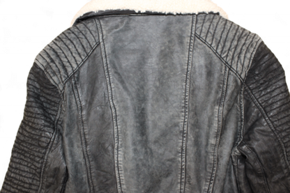 M - Maze Jacket M Black Leather, Biker, Removable fleece collar, Biker Moto, B