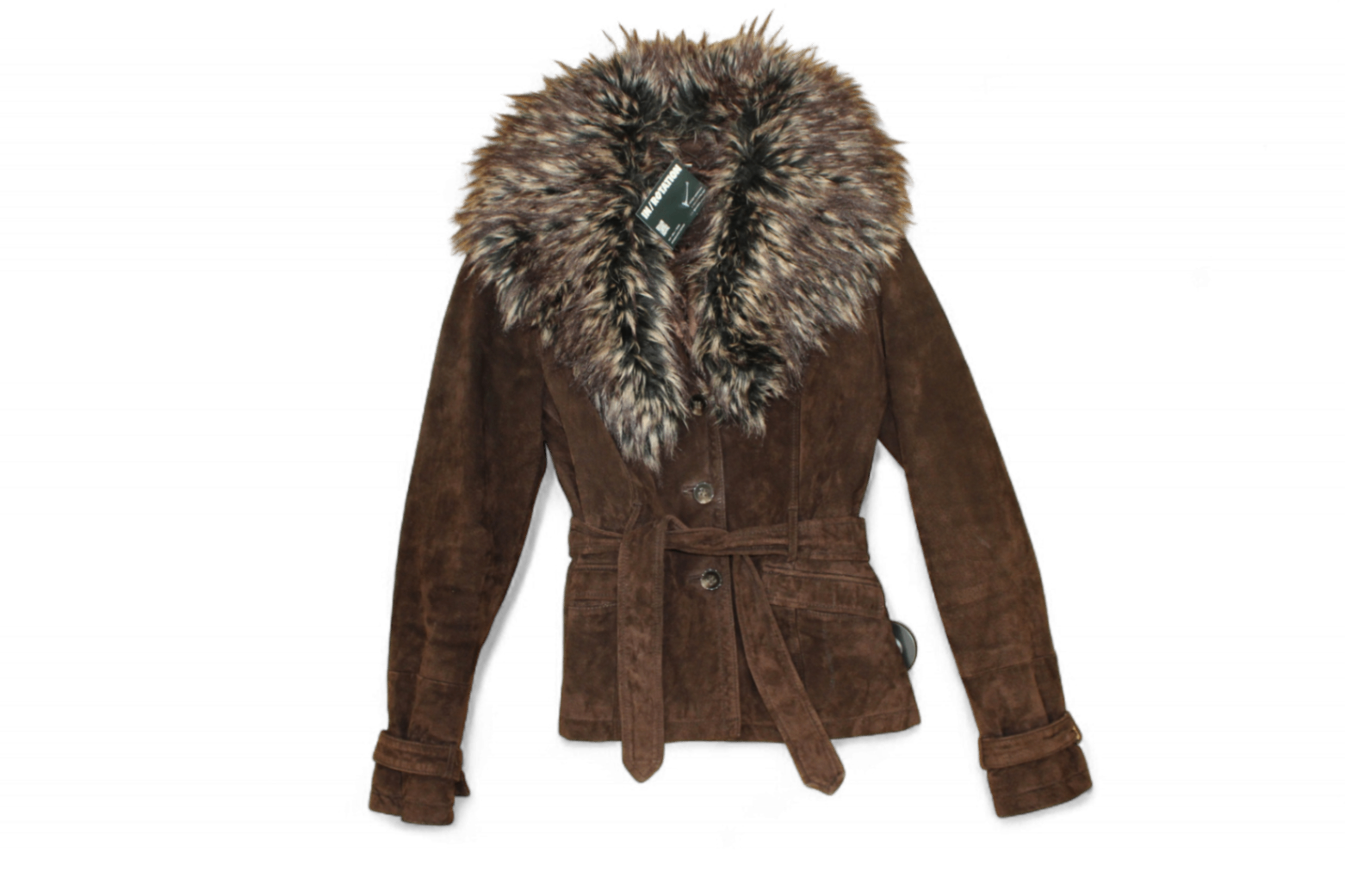 M - Yessica Jacket S Brown Genuine suede, Faux fur removable collar, B