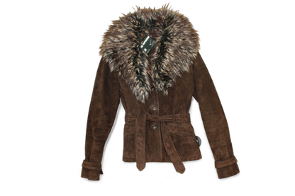 M - Yessica Jacket S Brown Genuine suede, Faux fur removable collar, B