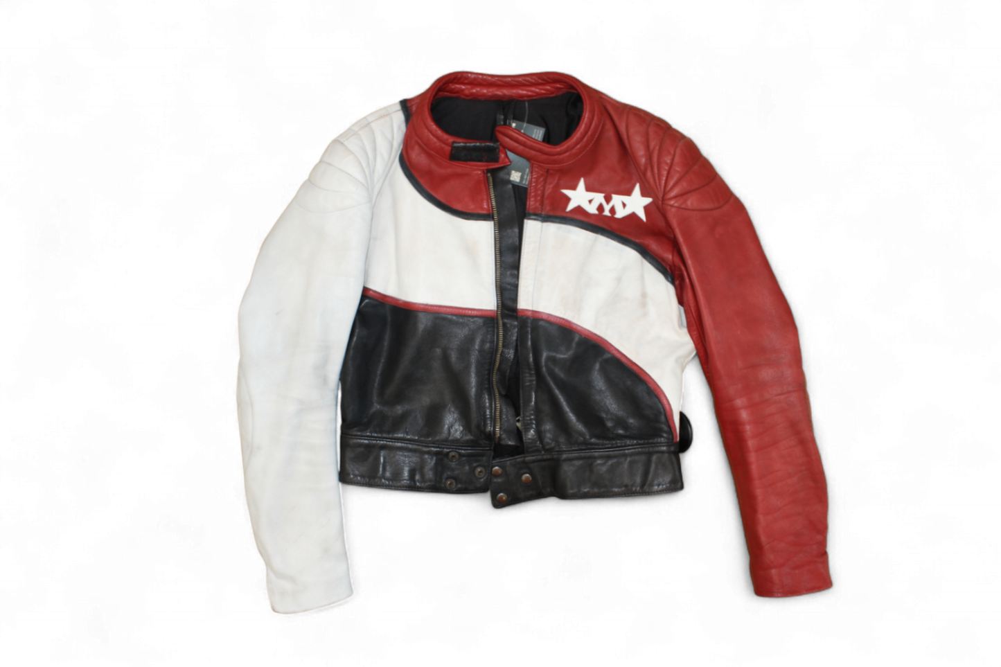 M - Vintage Jacket L Black, white and red Leather, Middlechild, Reduced (white leather discoloured), B