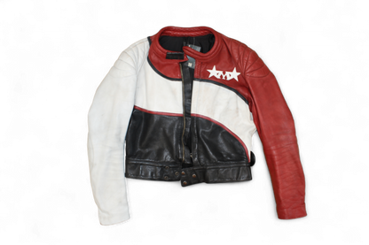 M - Vintage Jacket L Black, white and red Leather, Middlechild, Reduced (white leather discoloured), B