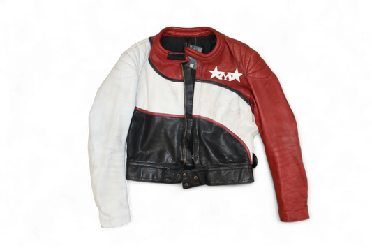 M - Vintage Jacket L Black, white and red Leather, Middlechild, Reduced (white leather discoloured), B