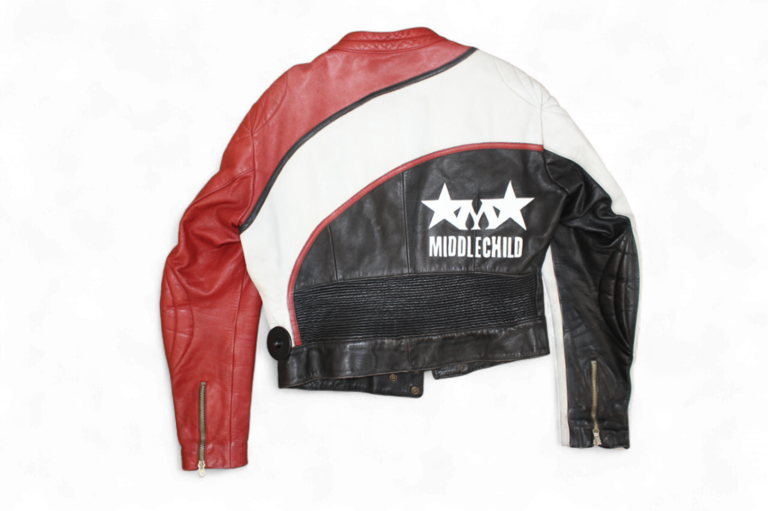 M - Vintage Jacket L Black, white and red Leather, Middlechild, Reduced (white leather discoloured), B