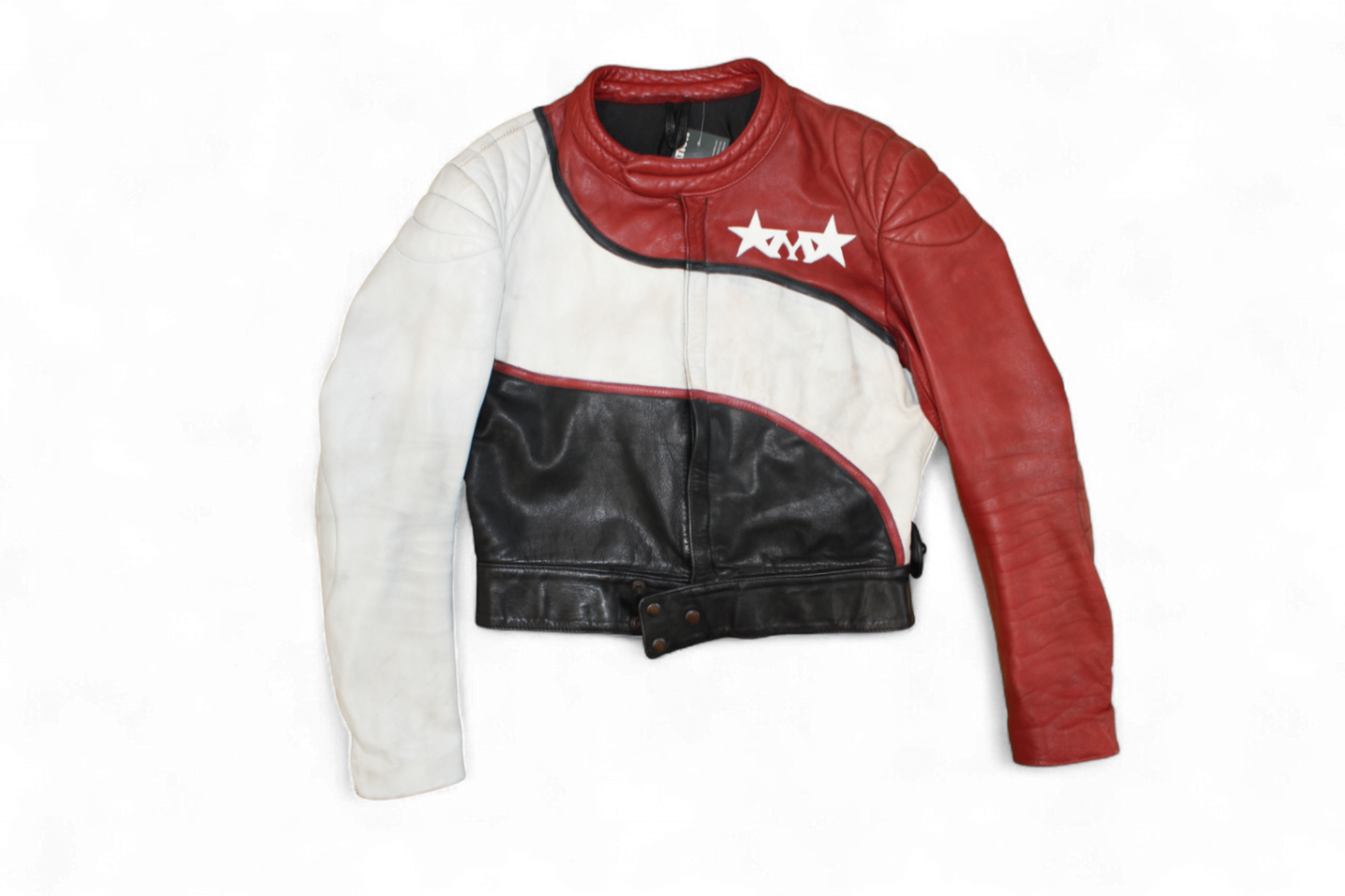 M - Vintage Jacket L Black, white and red Leather, Middlechild, Reduced (white leather discoloured), B