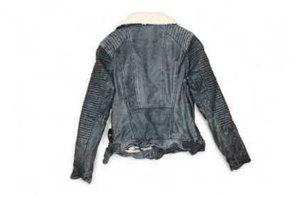 M - Maze Jacket M Black Leather, Biker, Removable fleece collar, Biker Moto, B