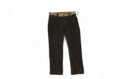 M - Blumarine Pants XS Brown Corduroy, Leather and fur waistline, Se