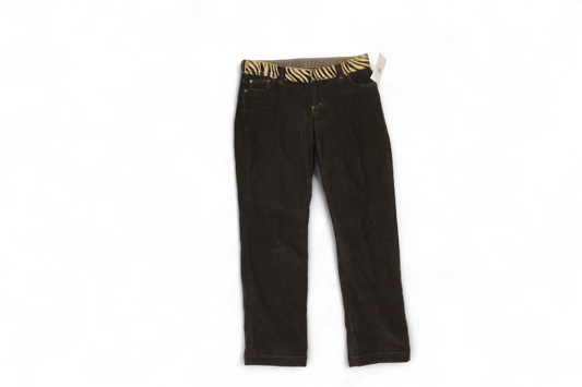 M - Blumarine Pants XS Brown Corduroy, Leather and fur waistline, Se