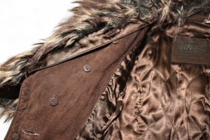 M - Yessica Jacket S Brown Genuine suede, Faux fur removable collar, B