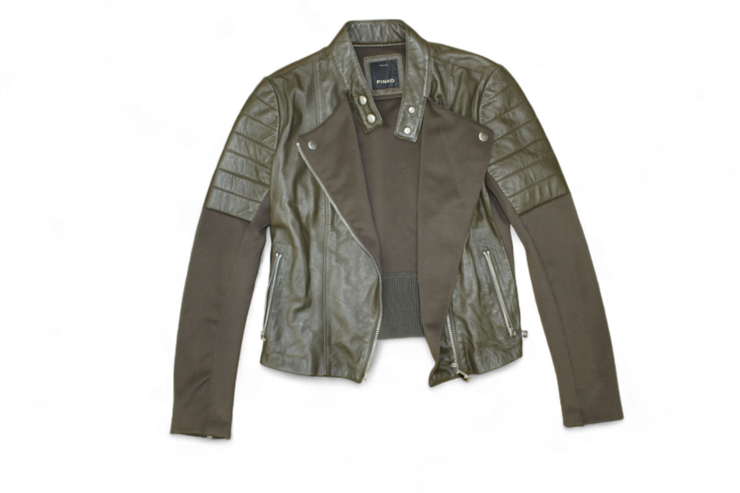 M - Pinko Jacket M Khaki Leather, Biker moto, B