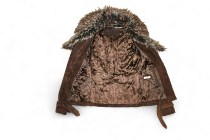 M - Yessica Jacket S Brown Genuine suede, Faux fur removable collar, B