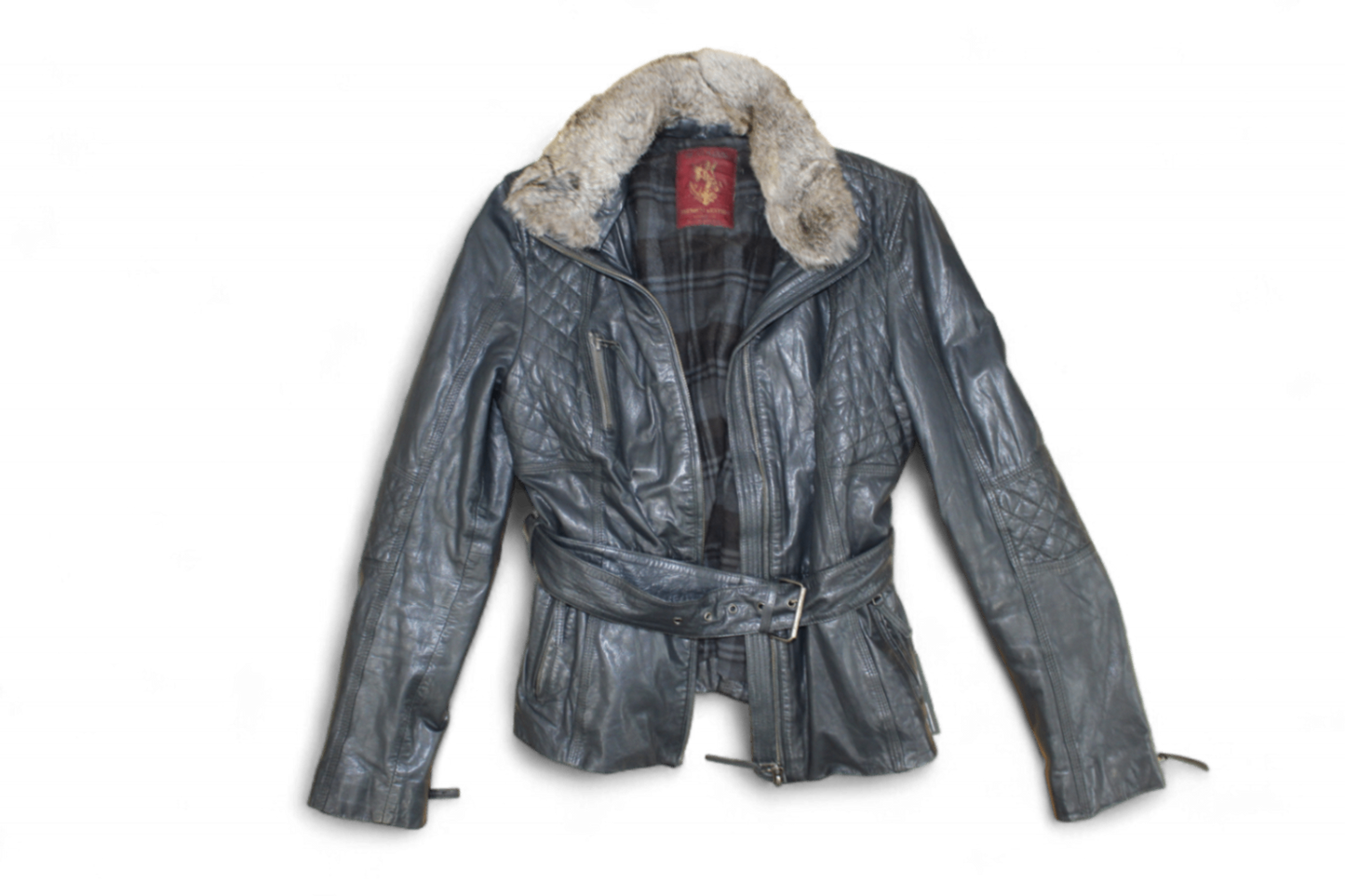M - Vintage Jacket M Black Leather, Removable fur collar, Blaumax, B