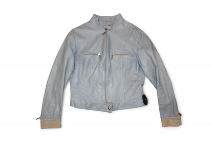 Vintage Jacket, Light blue Leather with rhinestones, Size S